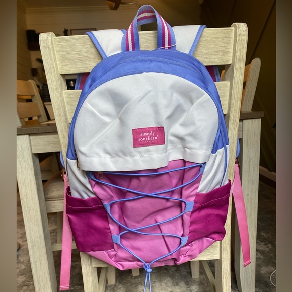 NWT Simply Southern Pink Purple & White School Backpack Book Bag - Picture 2 of 13